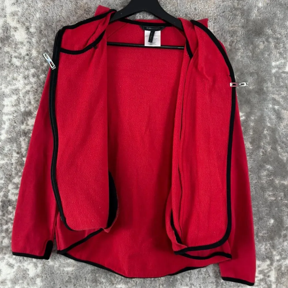 BCBGMaxazria Womens Size M Rhinestone Hooded Full Zip Sweater Red Long Sleeve‎